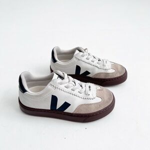Veja Toddler Volley Leather White, Beige & Navy Low-Top Sneakers